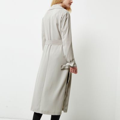 Light grey belted duster coat